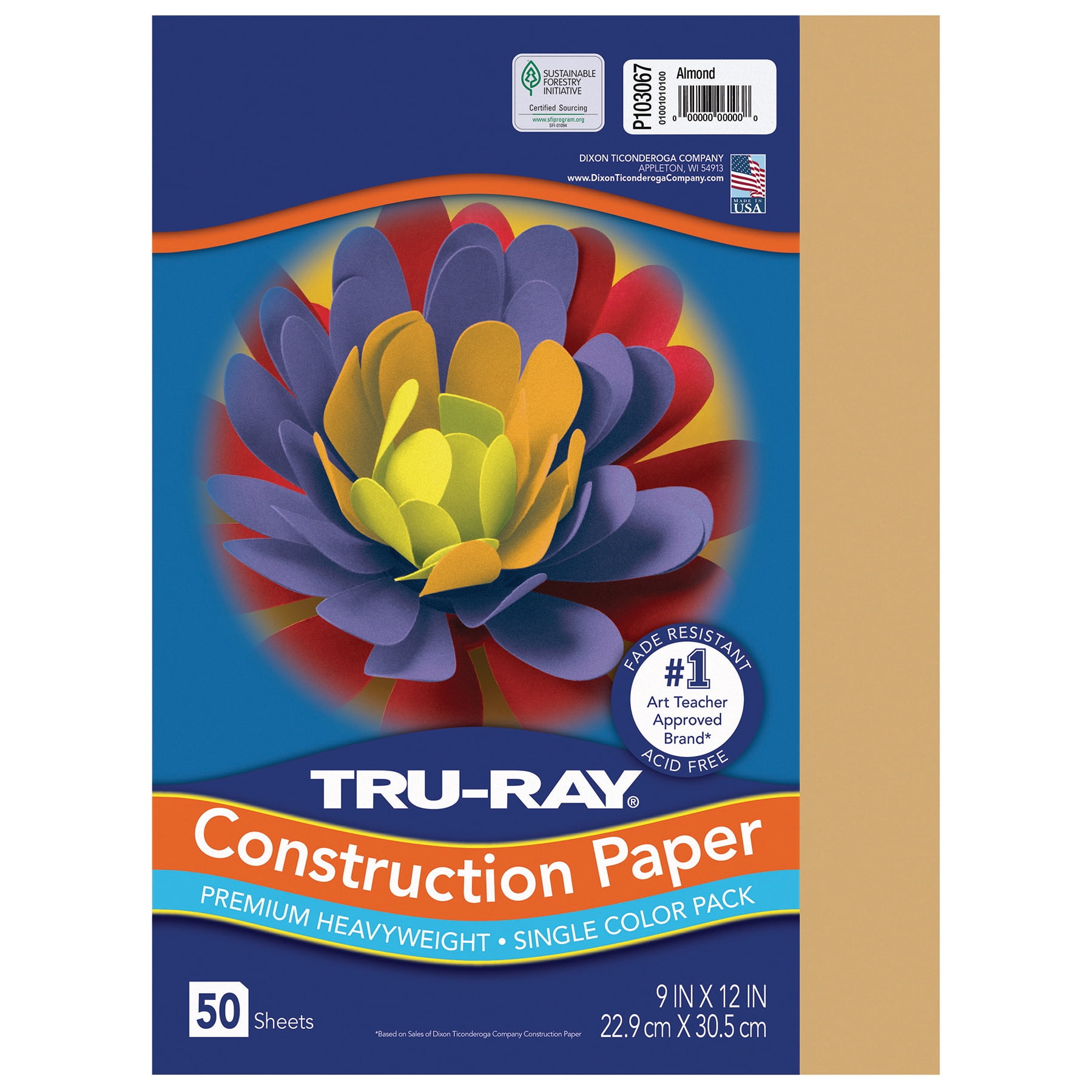 Tru-Ray Construction Paper, Heavyweight, Almond, 9" x 12", 50 Sheets Per Pack, 5 Packs