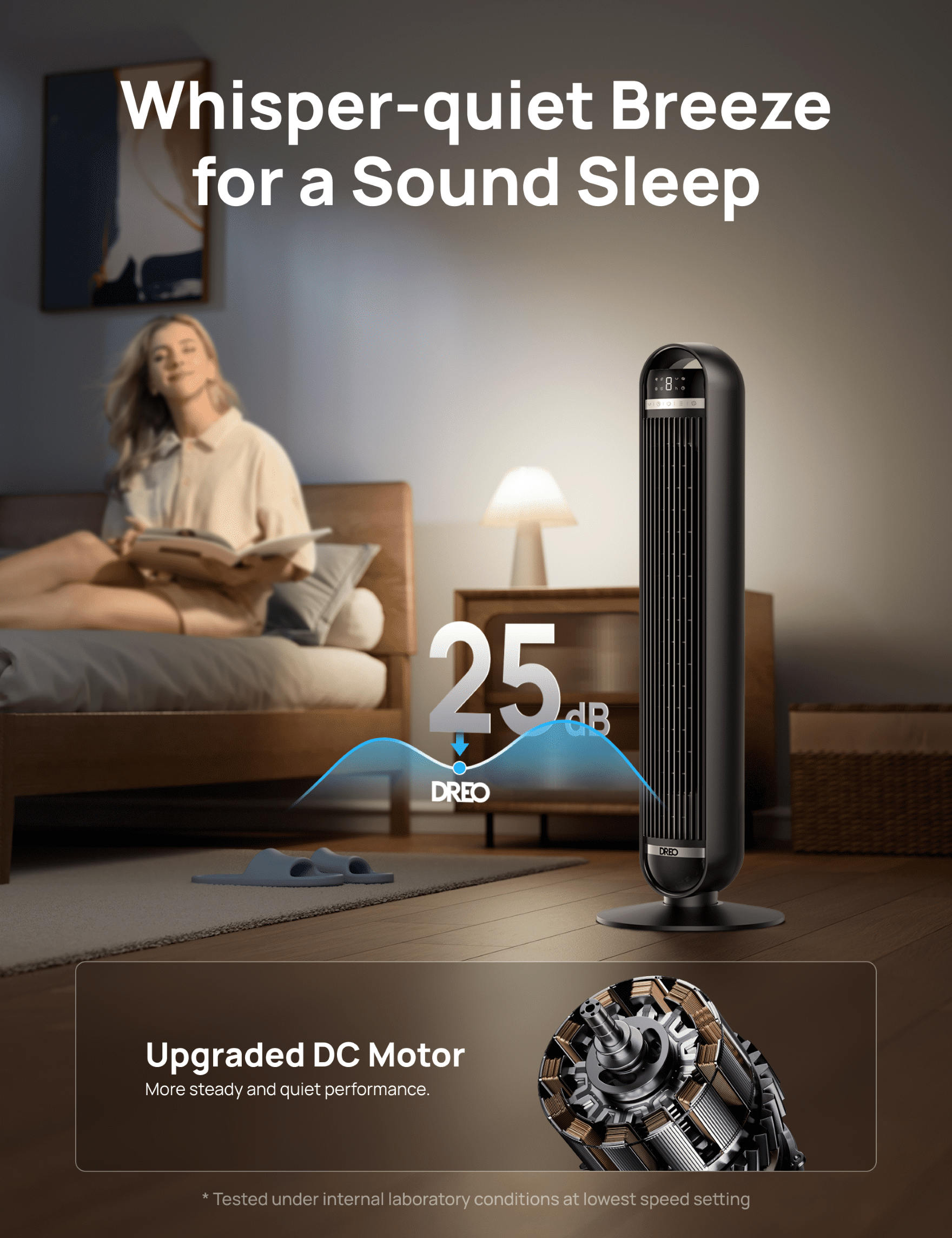 DREO Nomad DC Tower Fan, 27ft/s Velocity, Ultra Quiet Bladeless Floor Fan with 10 Speeds and 4 Modes, 90° Oscillating, Remote Control