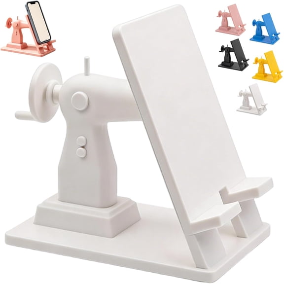 Vintage Sewing Machine Phone Stand, 3D Printed Retro Phone Holder for Crafters, Hands-Free Cell Phone Mount for Sewing Room Desk, Unique Gift for Sewists