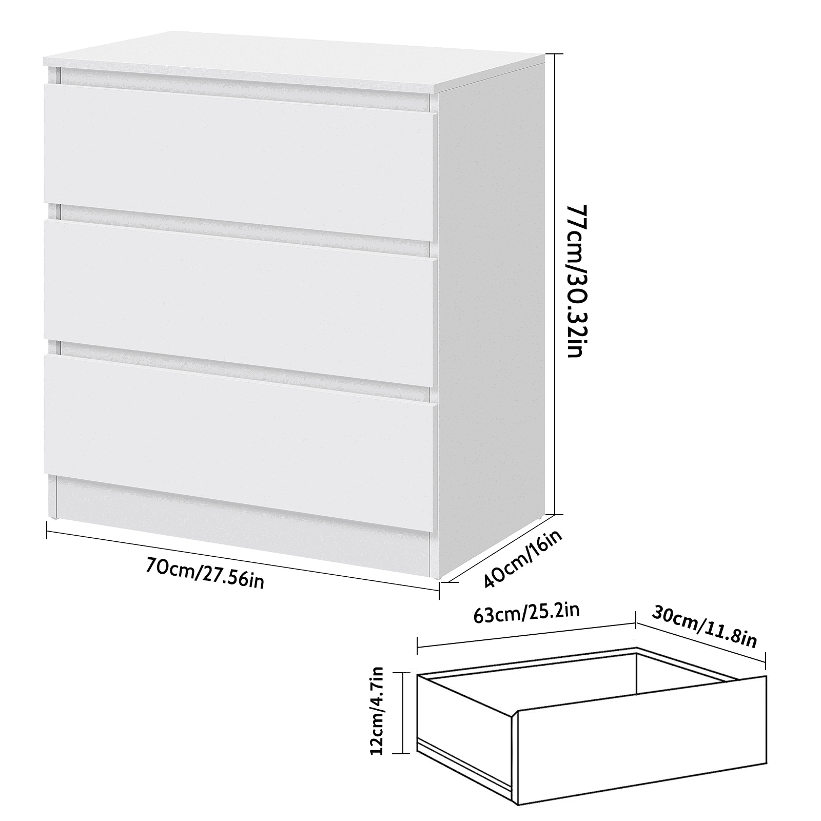 Hommpa White Dresser for Bedroom, 3 Drawers dresser for closet, Small Chests of Drawers for Adult, 30" Tall Nightstand Wood Storage Cabinet for Living Room, Hallway, Entryway