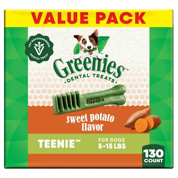 Greenies Sweet Potato Flavor Adult Natural Dental Dog Treats Teenie Size, 36 oz Pack (130 Count)