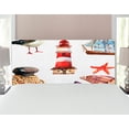 thumbnail image 1 of Nautical Headboard, Nautical Theme Elements Seagull Boat Lighthouse Shell Starfish Island Watercolor, Upholstered Decorative Metal Bed Headboard with Memory Foam, Full Size, Multicolor, by Ambesonne, 1 of 4