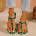 thumbnail image 2 of Kojanyu Women's Rhinestone T-Strap Flat Sandals Crystal Embellished Open Toe Summer Dressy Beach Wedding Shoes Comfortable PU Slip On Thong Sandals, 2 of 9