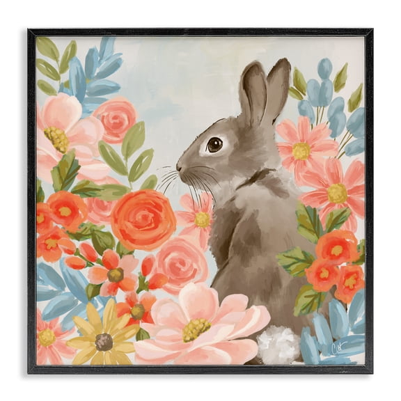 Stupell Industries Bunny In The Blooms Black Framed Giclee Art, design by Cat Thurman Designs