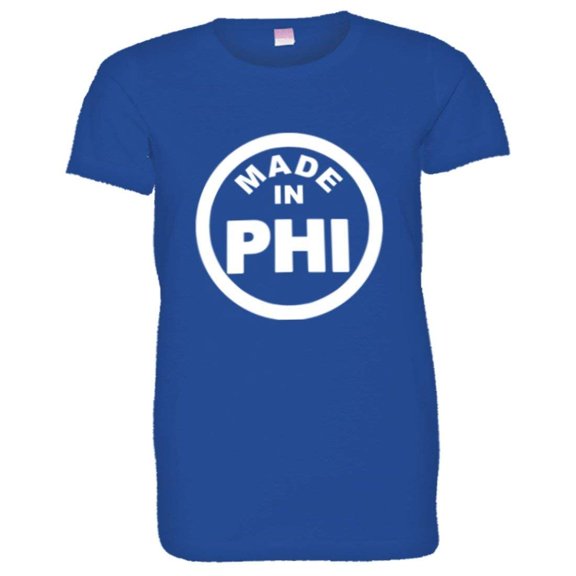 PleaseMeTees™ Womens From Born Made In Philadelphia PA Logo Label HQ Tee