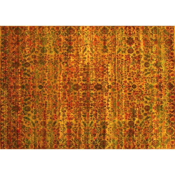 Ahgly Company Machine Washable Indoor Rectangle Persian Yellow Traditional Area Rugs, 5' x 7'