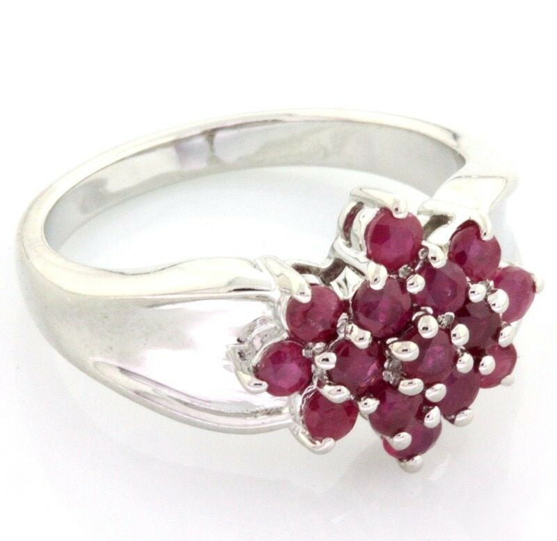 925 Sterling Silver Genuine Ruby Cluster Ring 