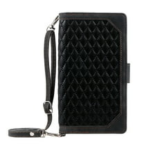 Dteck Zipper Wallet case for iPhone 13 Pro Max, Argyle Pattern PU Leather Wallet case with Handstrap Crossbody Shoulder Strap Kickstand Card Slots Magnetic Shockproof Case For iPhone 13 Pro Max,Black