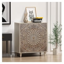Sideboard Buffet Cabinet with Storage, 32'' Modern Credenza with 2 Doors & Adjustable Shelves, Farmhouse Media Accent Cabinet for Entryway Kitchen Dining Room Living Room Beige Carving