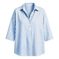 thumbnail image 7 of Qgtaibl Womens Striped Tunic Tops Trendy 3/4 Length Sleeve Lapel Half Button Down Shirts Lightweight Loose Fit Casual Blouse Light Blue S, 7 of 7