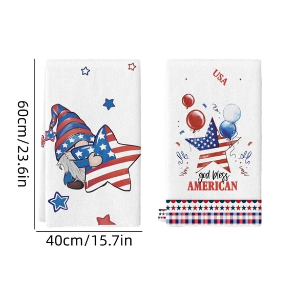 2PCs 4th of July Kitchen Towels,16x24" Vintage Patriotic Hand Towels With Red White Blue Element,250th Anniversary Towel Patriotic Kitchen Accessory,Patriotic Memorial Day Hand Towel for Bathroom