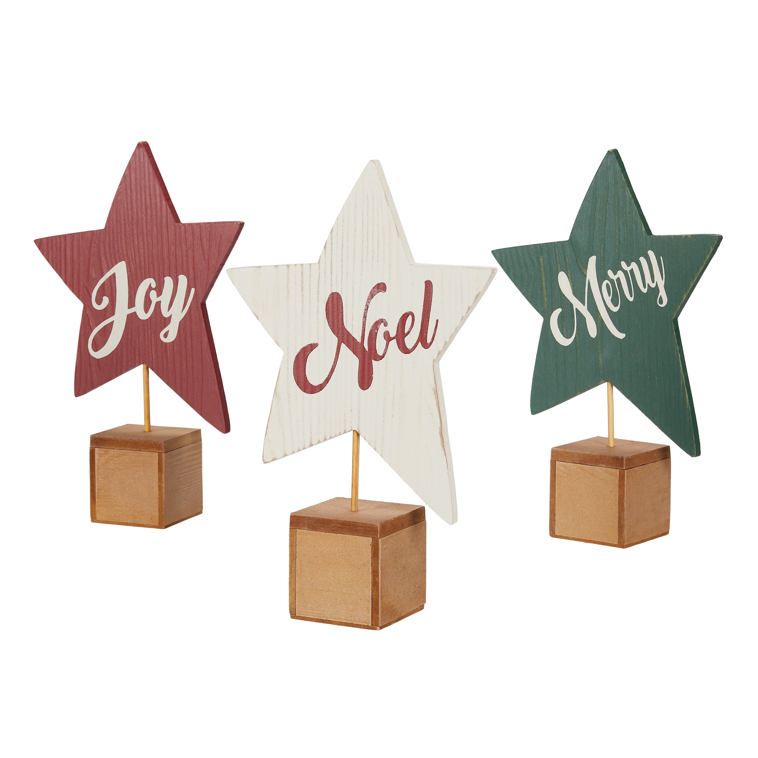 Holiday Time Wooden Christmas Star Home Decor, 12.2", Set of 3