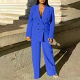 thumbnail image 5 of qolati Women's 2024 Fall 2 Piece Outfits Blazer Jacket and Wide Leg Pant Suits Dressy Casual Business Work Suit Sets Blue XL 10, 5 of 6