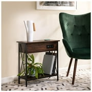 DecorTech Metal and Wood Flip Top End Table with AC Power and USB Charging Ports, Walnut