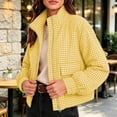 thumbnail image 5 of ZHYou Womens Gingham Cropped Puffer Jackets Long Sleevse Stand Collar Zipper Up Casual Short Plaid Padded Coats with Flap Pockets, 5 of 8