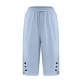 thumbnail image 5 of Linen Capris for Women Lightweight Pedal Pushers Gaucho Pants Gauze Pettie with Pockets Palazzo with Drawstring Loose Fit Elastic High Waisted Womens Straight Leg Casual Lounge Trousers Light blue, 5 of 5