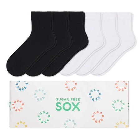 

Sugar Free Sox Gift Box Active-Fit Cushioned Ankle Womens Non-binding Comfort Socks 6 PK (Black White M)