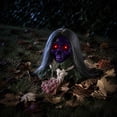 thumbnail image 5 of Animated Walking Skull Head with Light-Up Red Eyes Creepy Moving Halloween Prop with Long Grey Hair Horror Music Motorized Resin Decoration for Party Yard Indoor Outdoor Spooky Decor Gift, 5 of 7