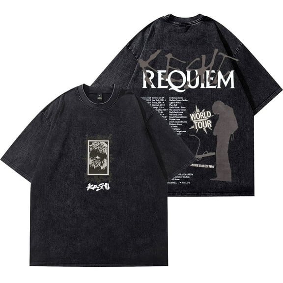 Keshi Requiem World Tour Merch Vintage Wash Cotton Short Sleeve T - Shirts for Men and Women