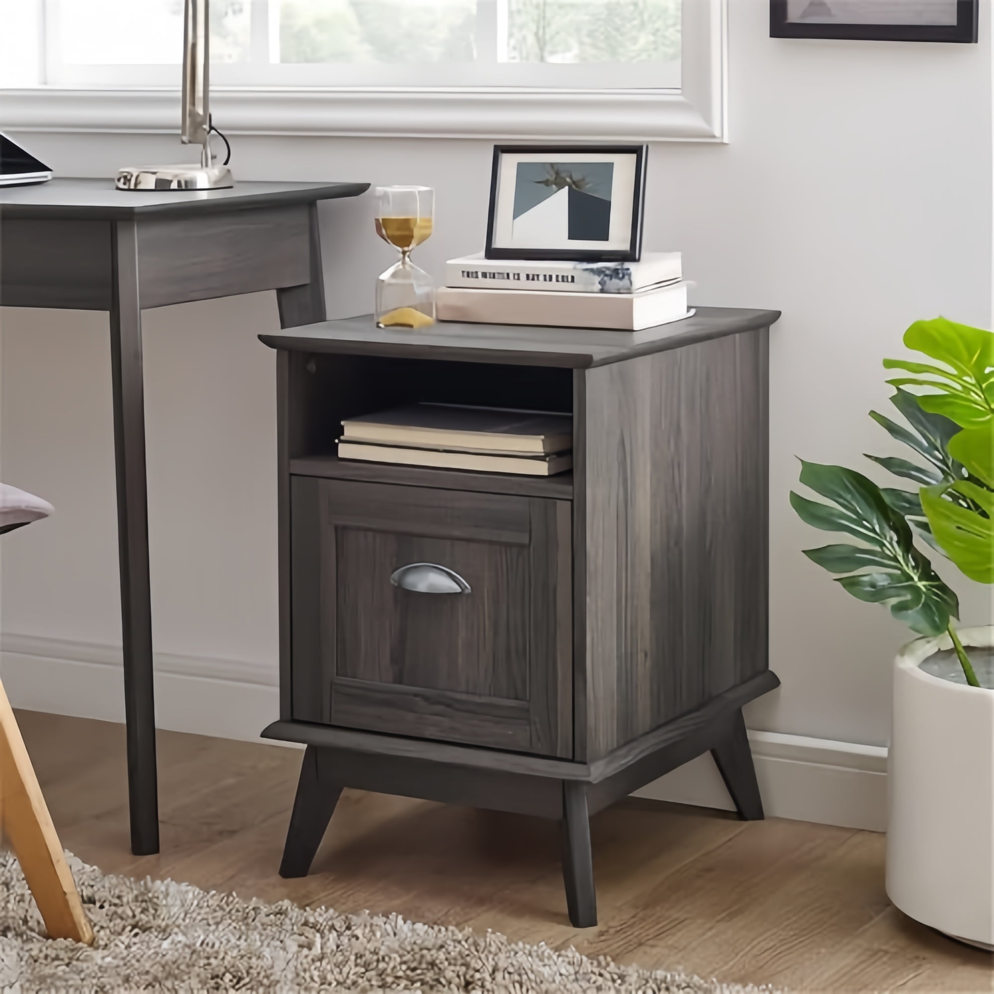 Caffoz Newport Series Wood Home Office File Cabinet with Drawer in Smoke Oak