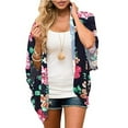thumbnail image 2 of Cardigan for Women Clearance Sale,Womens Kimonos for Summer,Women Floral Print Lightweight Chiffon Kimono Cardigan Short Sleeve Loose Beach Wear Cover Up Blouse Top, 2 of 3
