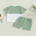 thumbnail image 4 of Toddler Boys Summer Outfit Sets Short Sleeve Contrast Color Tops + Baby Boys Solid Color Drawstring Shorts Set Black 0-6 Months, 4 of 8
