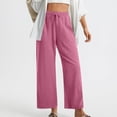 thumbnail image 1 of Soki Women's Cotton Linen Drawstring Pants Wide Leg Beach Trousers with Pockets, Slit Hem, 1 of 8