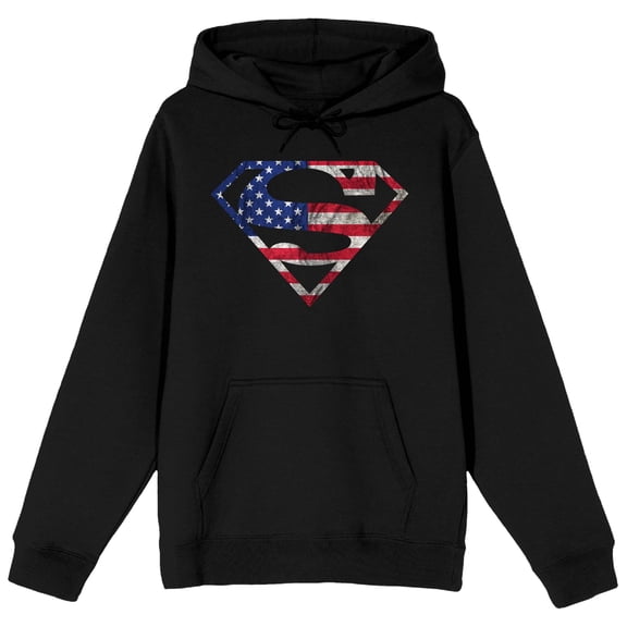 DC Comic Book Superman American Flag Symbol Men's Black Hoodie-3XL