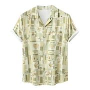 Amtdh Men's Trendy Hawaii Shirts Clearance Summer Lapel Button down Shirts Vintage Clothing Geometric Print Tops Short Sleeve Tees Beach Relax Fit Blouse Yellow XXL
