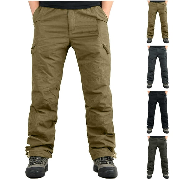 JURANMO Men's Big and Tall Travel Cargo Pants Winter Thick Warm Lined Work Trousers Outdoor Casual Straight Leg Long Pants with Pockets Prime Deals Today Army Green XXXL