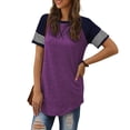 thumbnail image 7 of SWQZVT Womens Summer Tops Short Sleeve Shirts for Women Trendy Graphic Tees Casual Tunic Purple Top Crewneck Striped T Shirt Size XL, 7 of 7