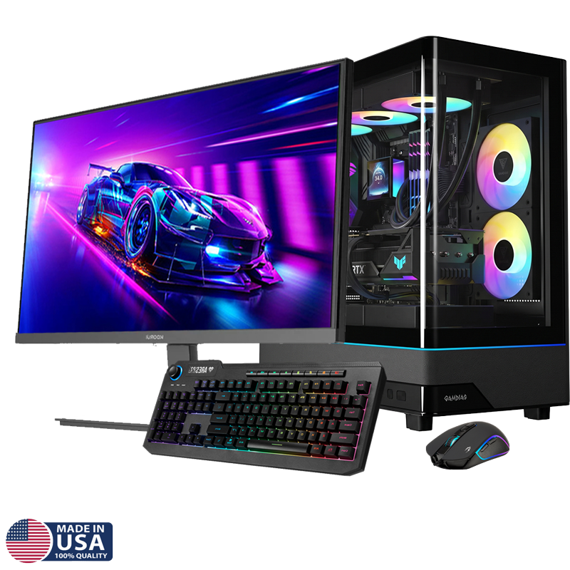 Gigatech Gaming Omega 7 Gaming PC Desktop Bundle - AMD Ryzen 7 9700X, RTX 5080, 32GB DDR5, 2TB SSD, RGB, Windows 11, Wi-Fi, Monitor