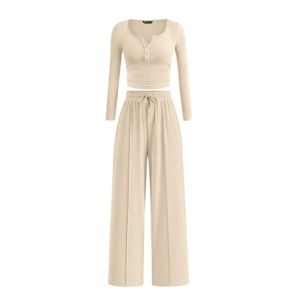 Conjunto Coordinado PRETTYGARDEN 2 Piezas Beige XL con Camisa Henley