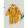 thumbnail image 3 of Baby Girls 2 Piece Outfits Ruffle Long Sleeves Floral Romper and Headband for Toddler Infant Fall Cute Clothes, 3 of 10
