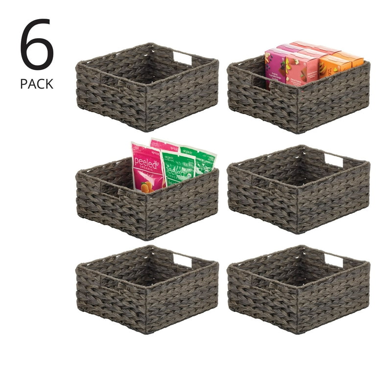 mDesign Woven Farmhouse Kitchen Pantry Food Storage Organizer Basket Bin  Box - Container Organization for Cabinets, Cupboards, Shelves, Countertops  