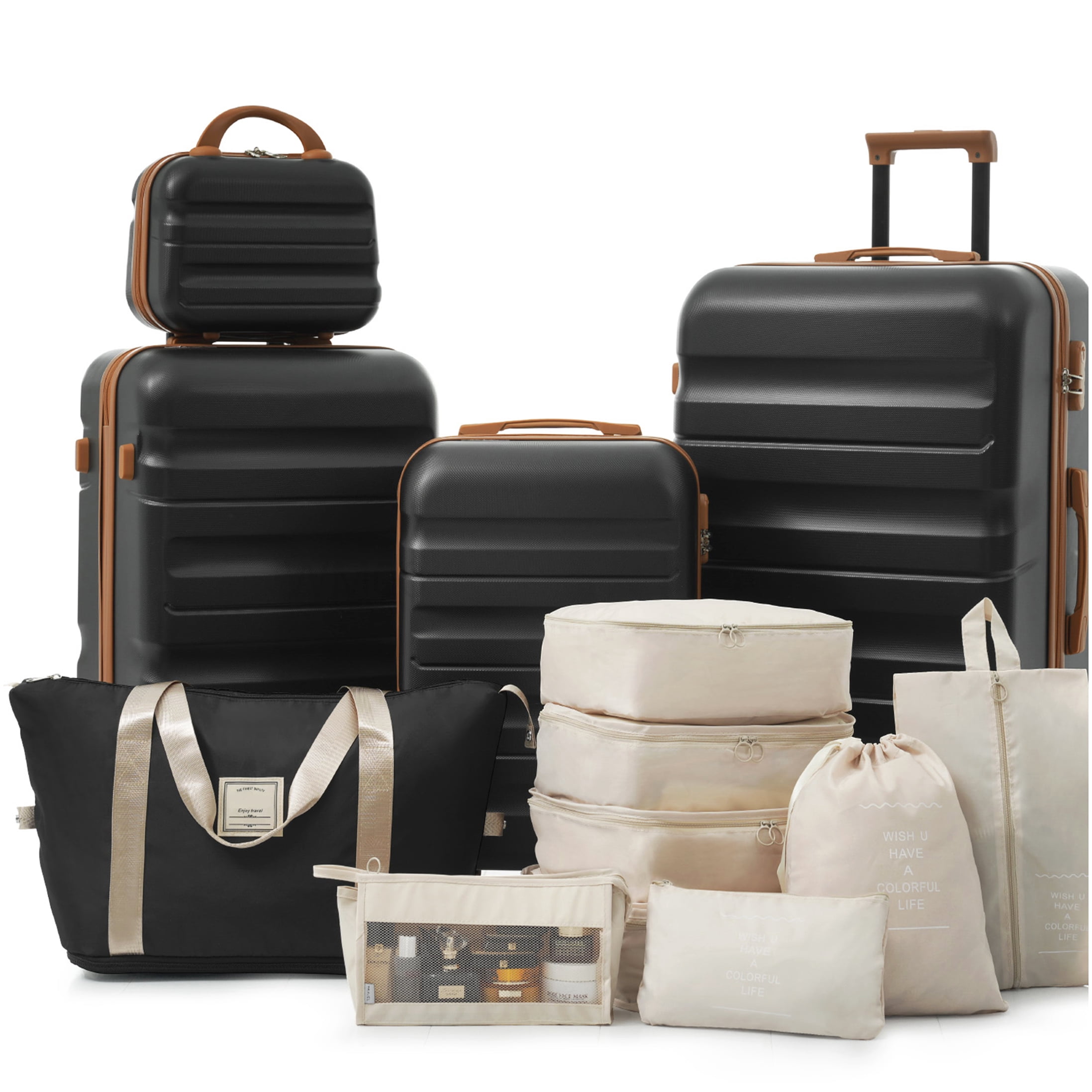 ABS Hardshell Suitcase Set with 360° Spinner Wheels, TSA Lock, Lightweight Checked & Carry-On Luggage in Black