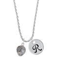 thumbnail image 1 of Delight Jewelry Silvertone Volleyball Spinner Silvertone Script Initial Disc - R - Charm Necklace, 20"+3", 1 of 4