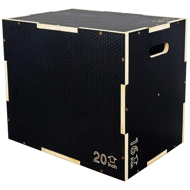 Fitvids 24" x 20" x 16" Wooden Plyometric Box Non-Slip Jump Platform, Black