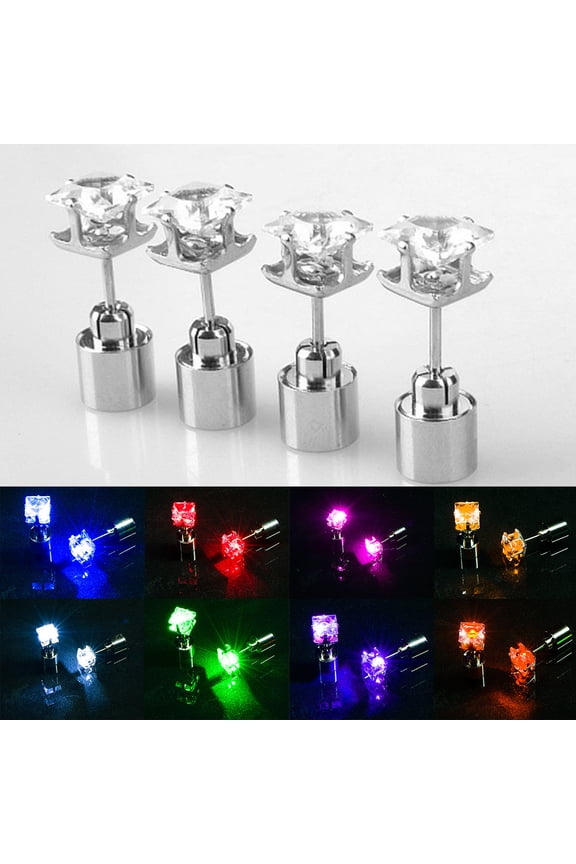 1Pc Women Stud Earrings Cubic Zirconia LED Female Square Luminous Stud Earrings for Party