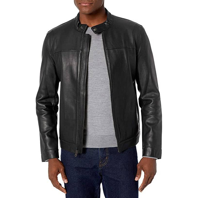 Cole Haan Men's Bonded Racer Leather Jacket (Chocolate, XXL)