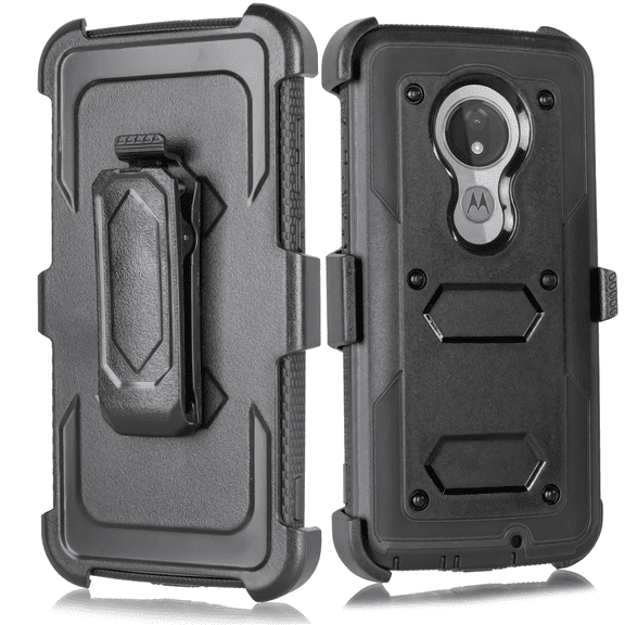 for T-Mobile Revvlry+ Plus, Moto G7/ G7 Plus Case Phone Case Dual Layer Full-Body Rugged Clear Back Case Drop Resistant Shockproof Case with Built In Screen Protector (Black)
