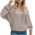 thumbnail image 2 of Buigttklop Womens Loose V-Neck Pullover Sweaters Fall Knitted Long Sleeve Tops Dressy Casual Blouse Knitwear Jumpers, 2 of 6