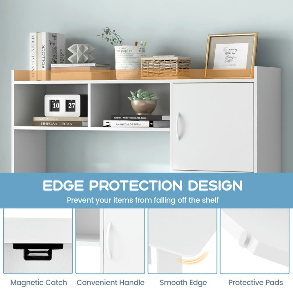 Demi Bonn L-Shaped Desk Corner Computer Desk with Open Storage Hutch and Cabinet, Small Home Office Desk Study Writing Table, White