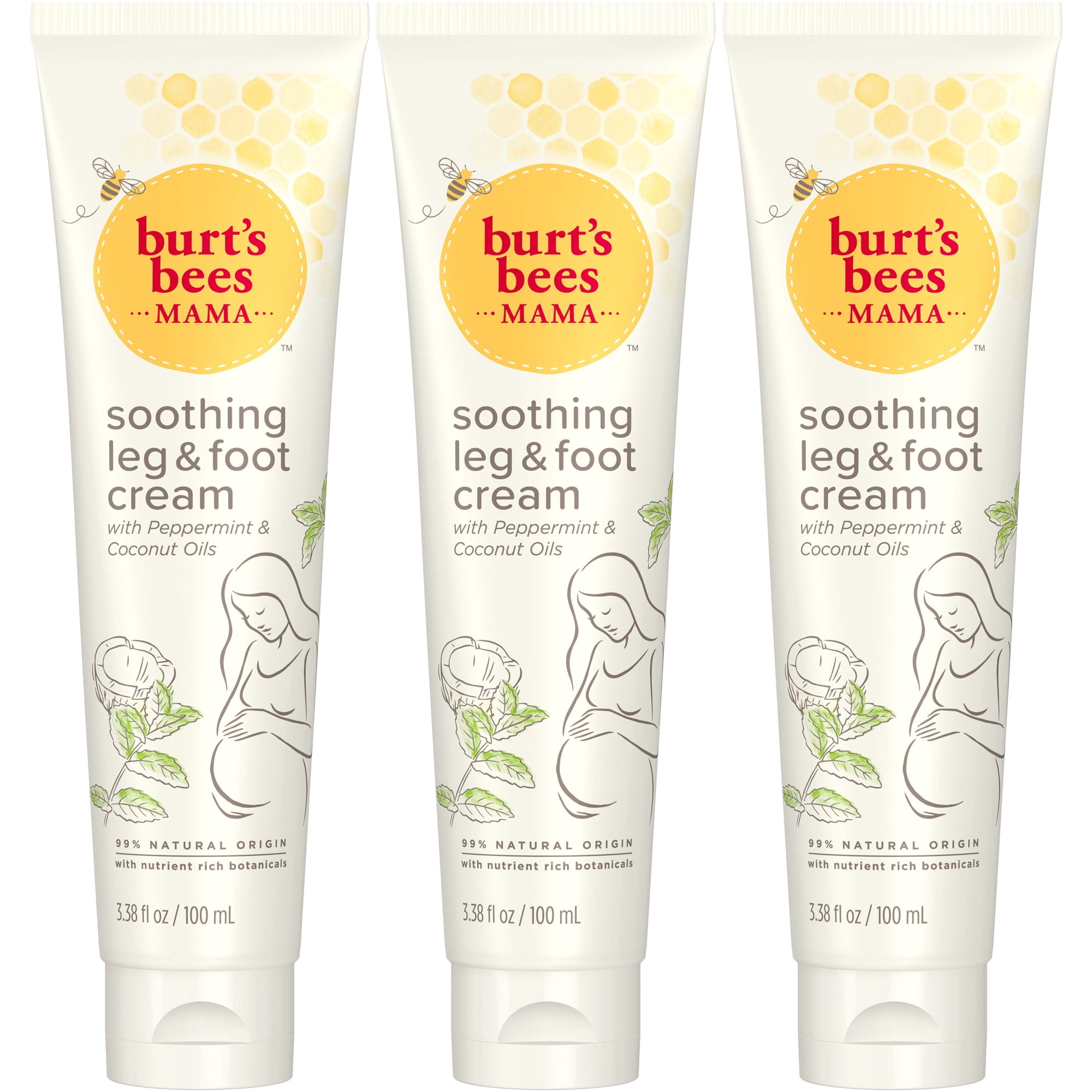 Burt's Bees Mama Leg and Foot Cream with Peppermint and Coconut Oils, 99.0% Natural Origin, Pack of 3