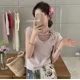thumbnail image 3 of Camiseta de verano para mujer con cuello redondo, manga corta y flores hasta la clavícula, estilo coreano, con estampado de limón, 3 of 4