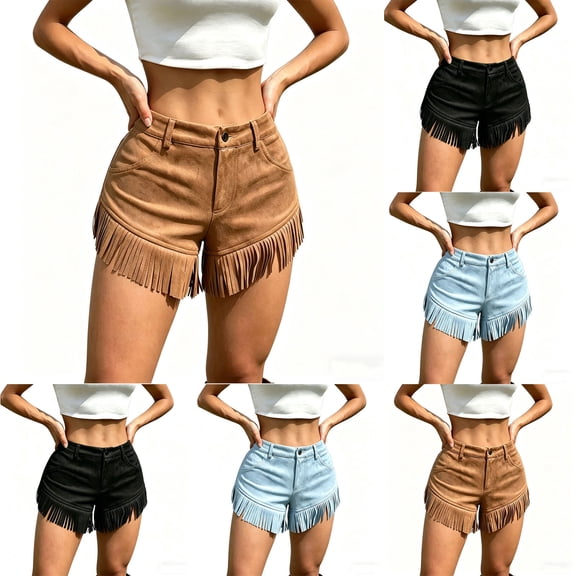 Ailaofu Womens Fringe Hem Shorts High Waisted Button Closure Casual Shorts Retro Western Style Shorts for Women