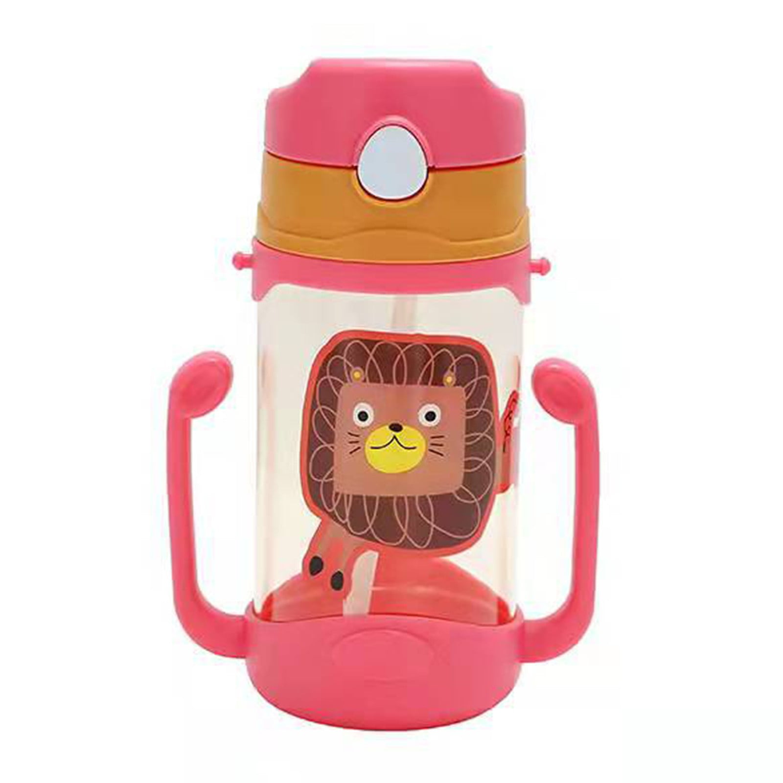 zhonghuaying 1 Pack Cartoon Furry Face Print Water Bottle with Handles, Flip-Top Straw Sippy Cup for Daily Hydration