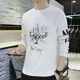 thumbnail image 4 of Camiseta de manga larga para hombre, estilo coreano, primavera y otoño, campus, simple, suave, silueta, cuello redondo fino, estampado, top de moda, 4 of 4
