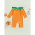 thumbnail image 4 of Seyurigaoka Newborn Baby Halloween Pumpkin Jumpsuit Funny Face Triangle Print Round Neck Long Sleeve Romper for Toddler Girl Boy, 4 of 9