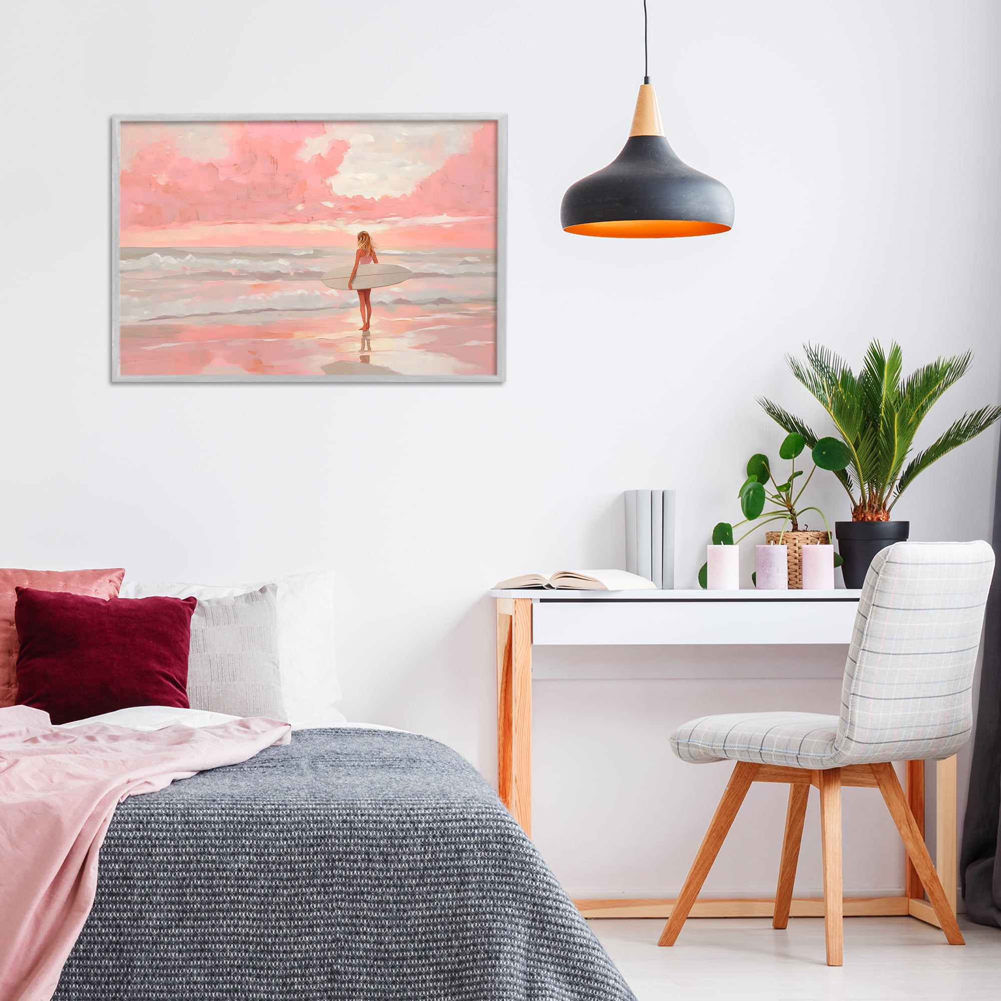 Pink Sky Surfer Gray Framed Giclee Art, design by LSR Design Studio